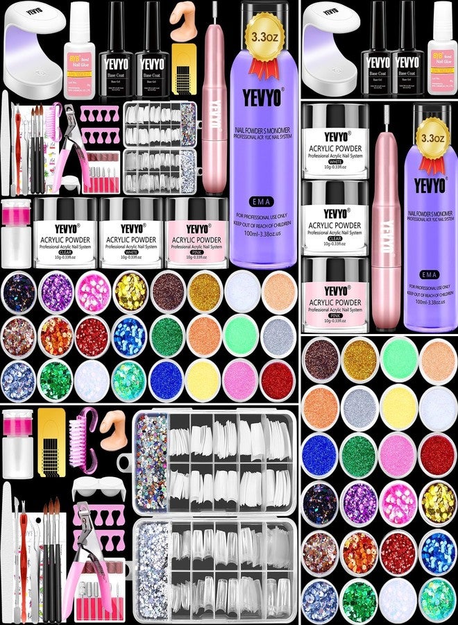 YEVYO Acrylic Nail Kit with Drill and UV Light, Nail Kit for Beginner with Everything, 24 Glitter Acrylic Powder Monomer Liquid Set with Drill for for Home Nail Salon - Image 1